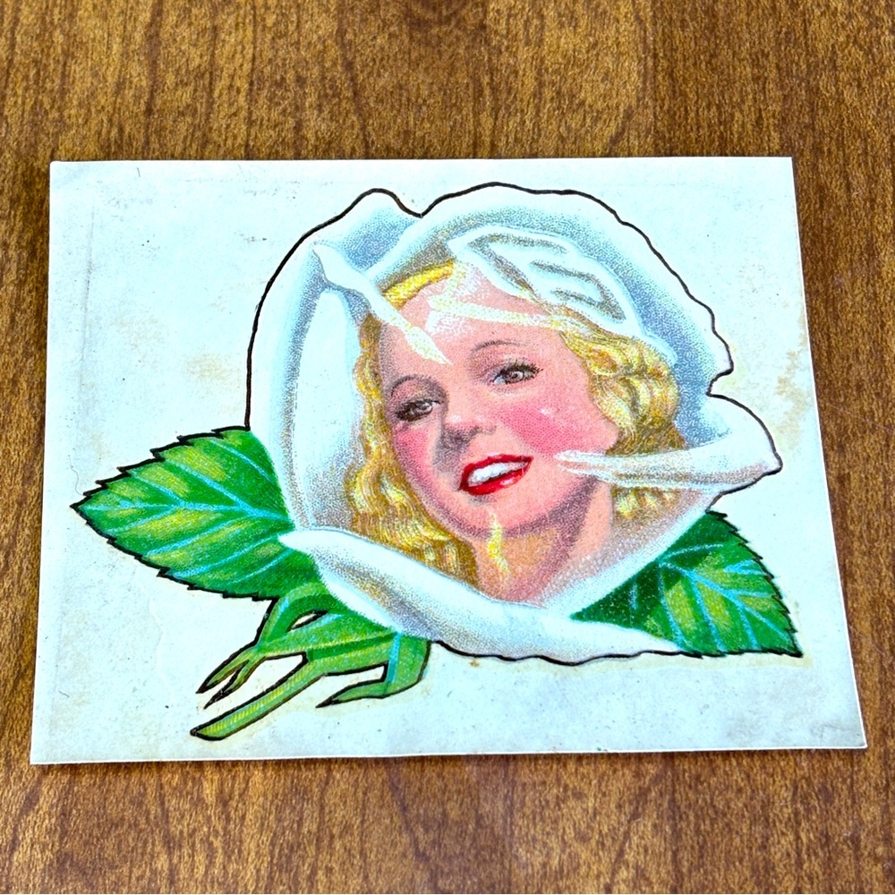 Vintage White Rose Gas Oil Dealer Transfer Decal Blond Bombshell 1950s Canadian